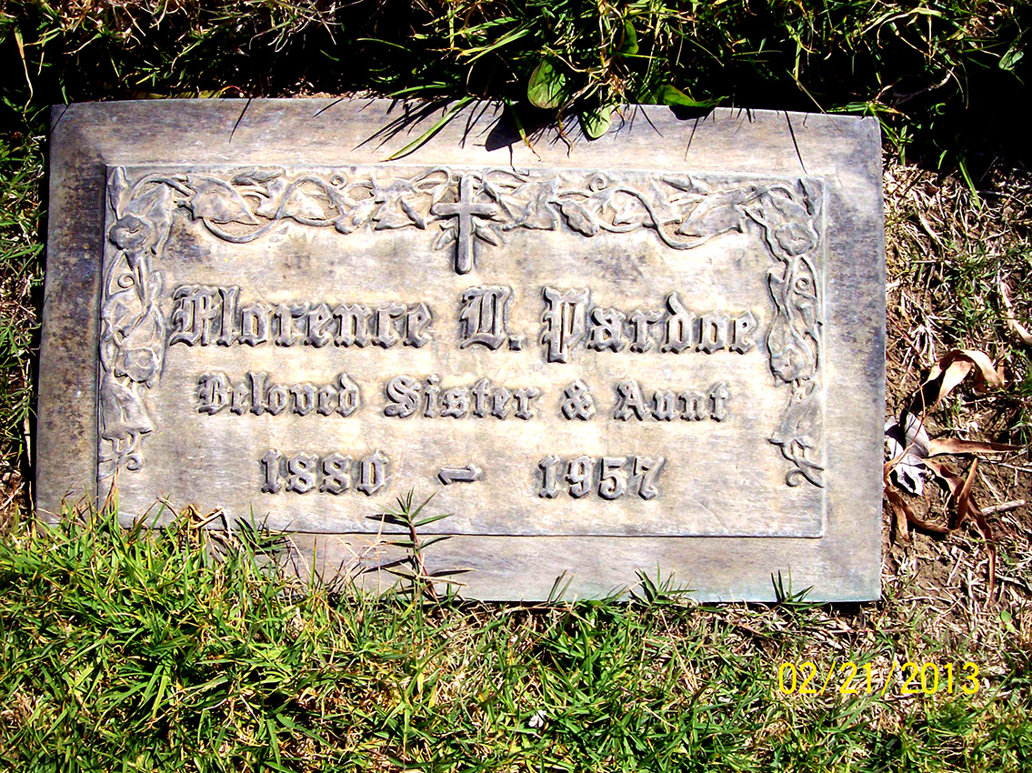 Photo of headstones/Florence L Pardoe 1880-1957 hdstn Bonita Glen Abbey mem pk San Diego